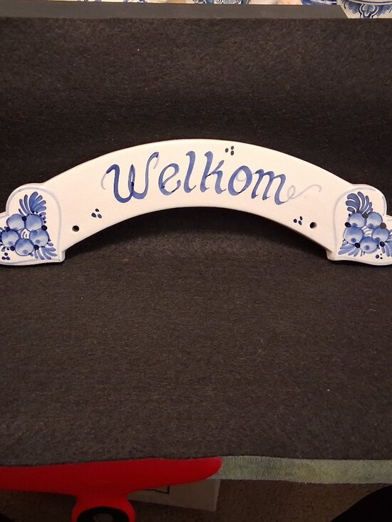 DelftBlauw Other - Vintage (1970s-80s) Delft Blue Handpainted “Welkom” Floral Wall Plaque - Holland